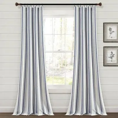 Set of 2 (84"x42") Farmhouse Striped Yarn Dyed Eco-Friendly Recycled Cotton Window Curtain Panels Navy - Lush Décor