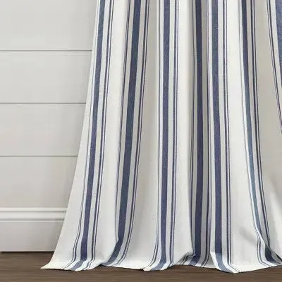 Set of 2 (84"x42") Farmhouse Striped Yarn Dyed Eco-Friendly Recycled Cotton Window Curtain Panels Navy - Lush Décor
