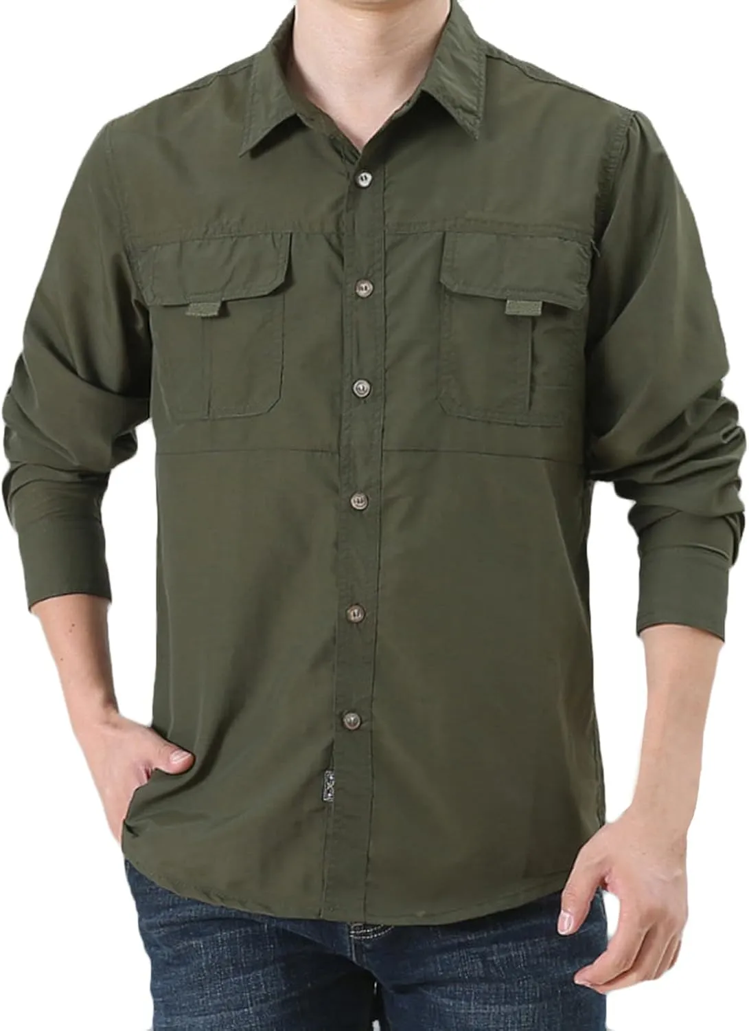 Shirts for Men Long Sleeve Button up Quick Dry Durable Cargo Shirt Big Tall Casual Outdoor Hiking Shirts with Pockets