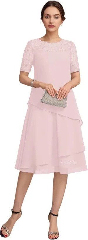Short Sleeve Mother of The Bride Dresses for Wedding Lace Applique Wedding Guest Dress Tiered Formal Dresses 2025
