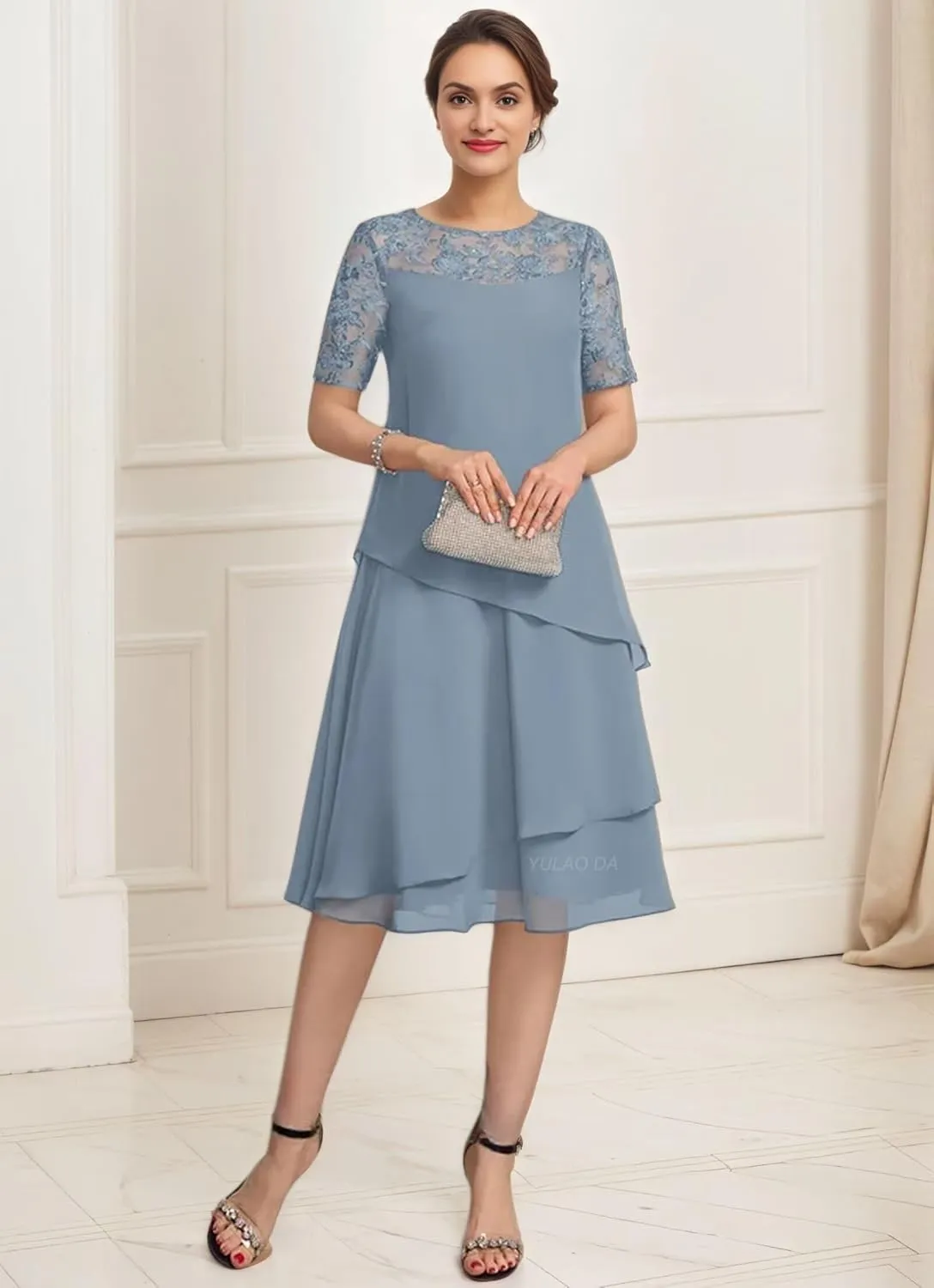 Short Sleeve Mother of The Bride Dresses for Wedding Lace Applique Wedding Guest Dress Tiered Formal Dresses 2025