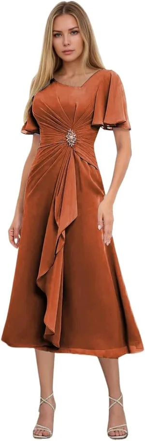 Short Sleeve Mother of The Bride Dresses for Wedding Tea Length Formal Dresses for Women Short