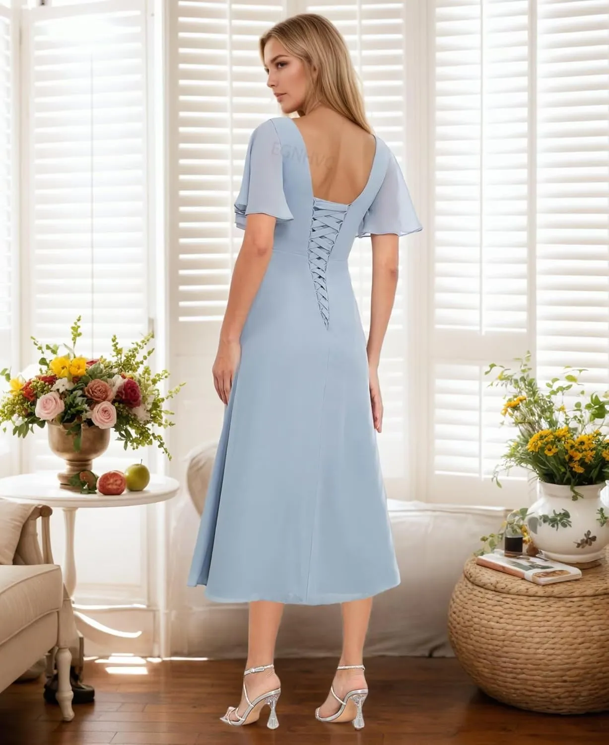 Short Sleeve Mother of The Bride Dresses for Wedding Tea Length Formal Dresses for Women Short
