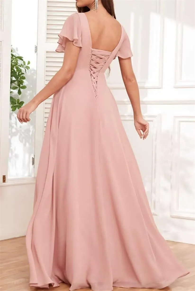 Short Sleeve Mother of The Bride Groom Dress Tea Length Chiffon Formal Evening Prom Mother Gowns PE344