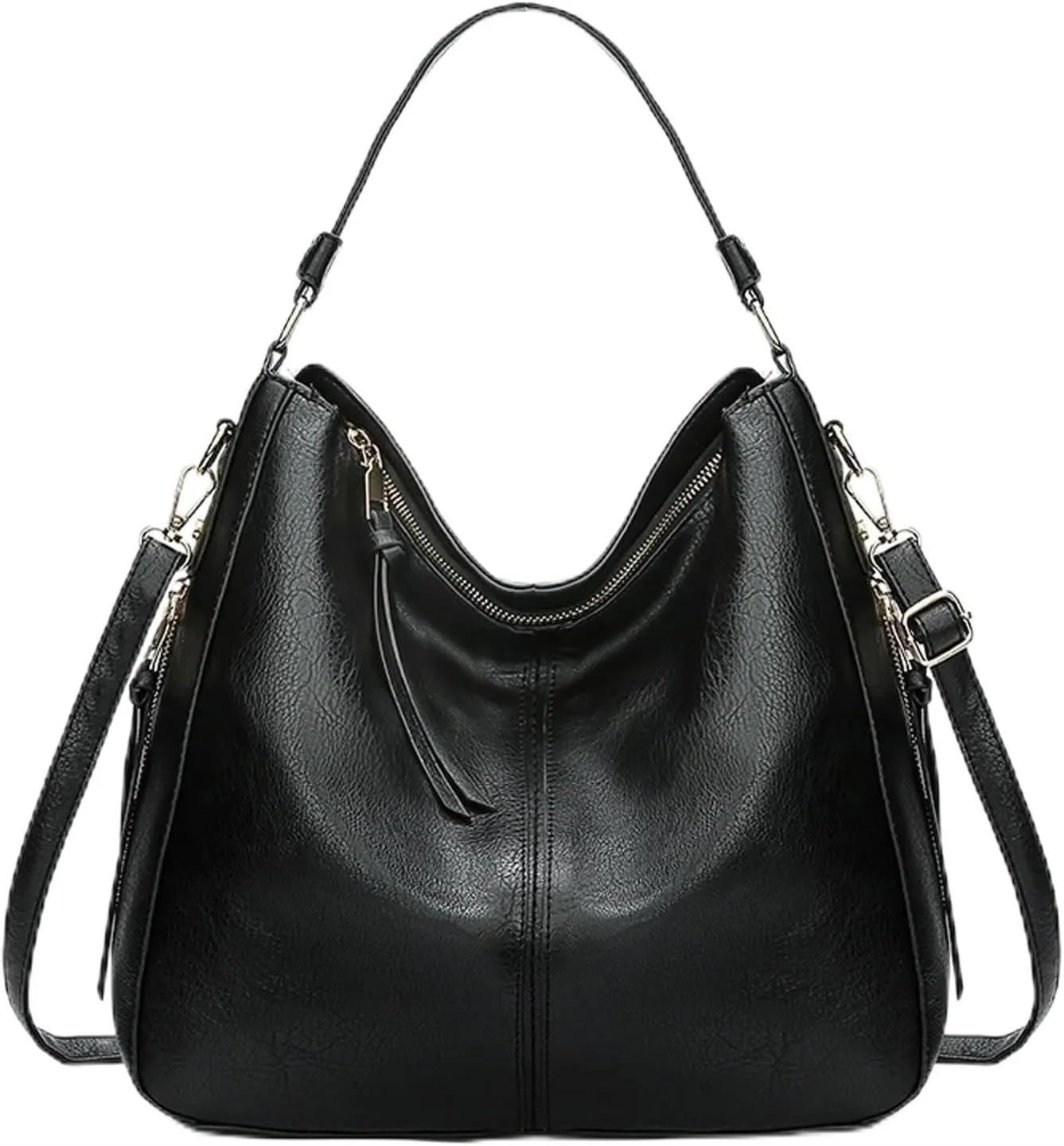 Shoulder Bag Vintage Leather Women Hobo Bag Large Capacity Shoulder Tote for Casual Use(Black)