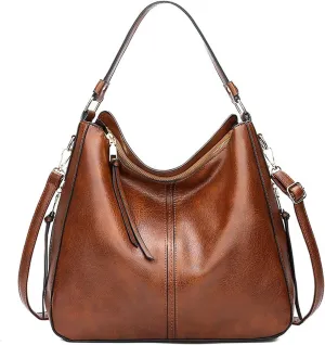 Shoulder Bag Vintage Leather Women Hobo Bag Large Capacity Shoulder Tote for Casual Use(Orange)