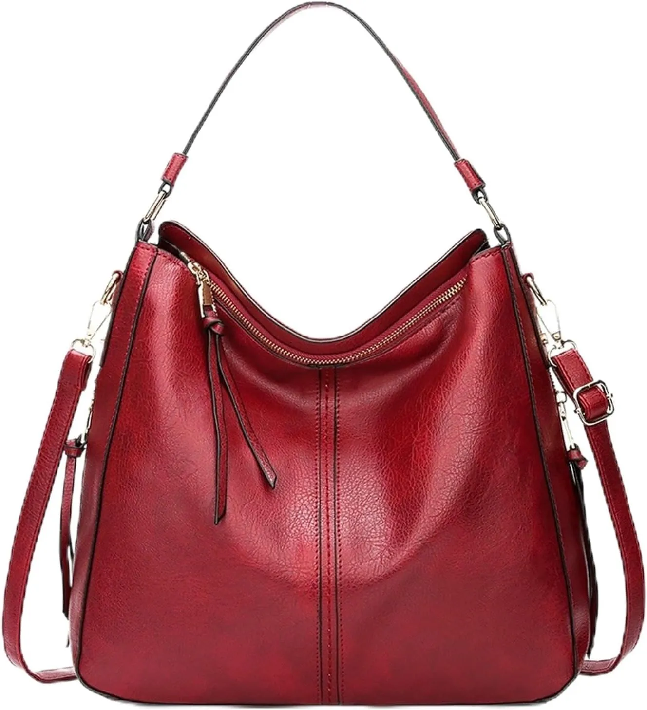 Shoulder Bag Vintage Leather Women Hobo Bag Large Capacity Shoulder Tote for Casual Use(Red)