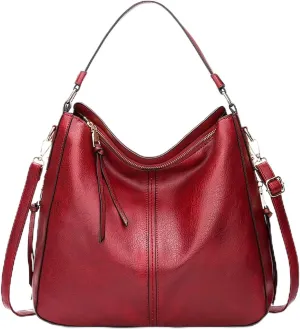 Shoulder Bag Vintage Leather Women Hobo Bag Large Capacity Shoulder Tote for Casual Use(Red)