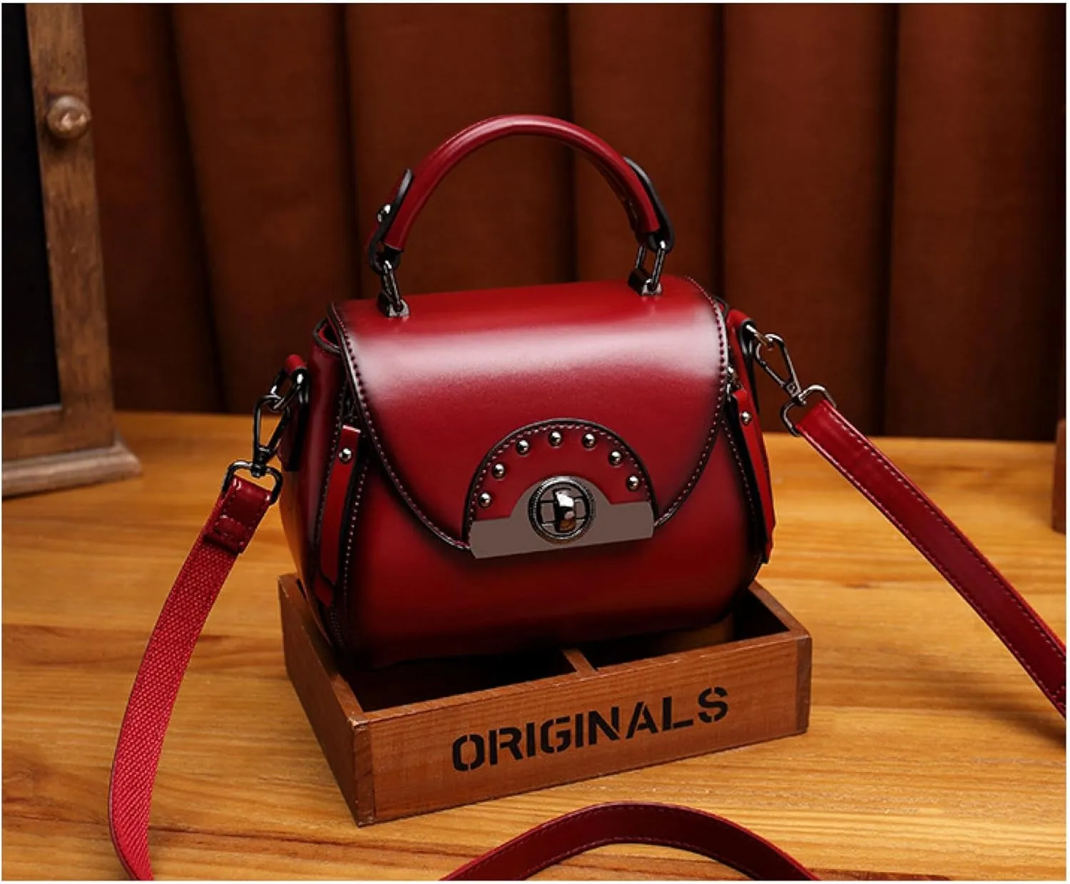 Shoulder Bag, Women's Pouch, Portable Bucket Bag, Leather Cowhide Crossbody Bag