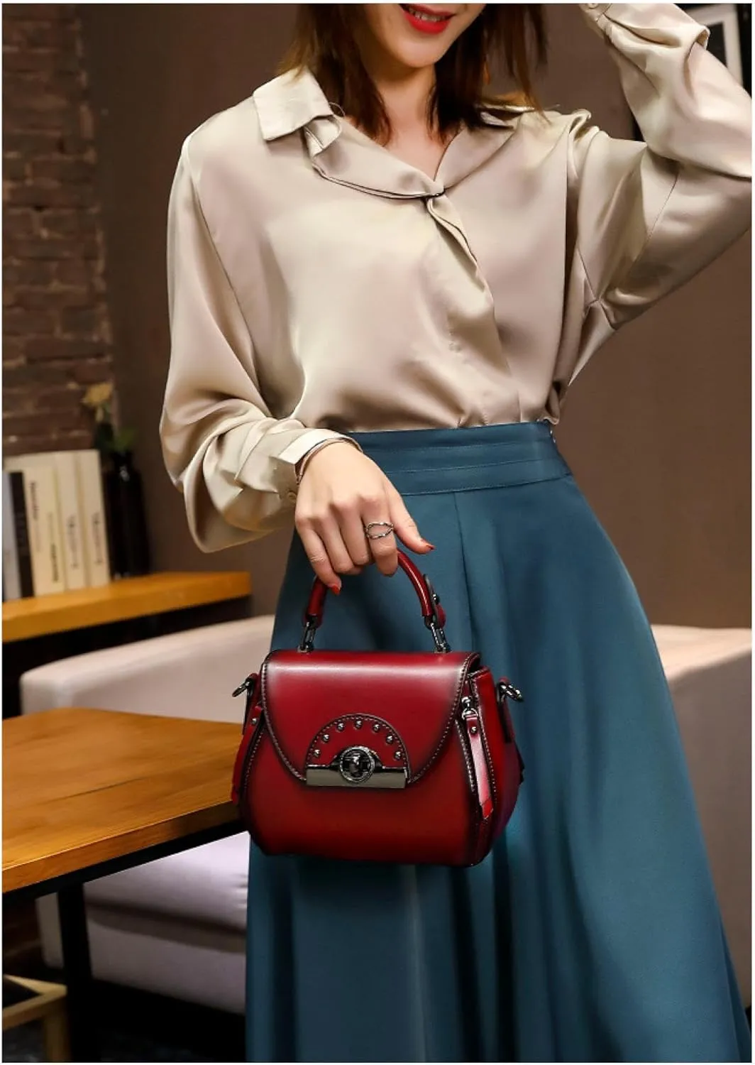 Shoulder Bag, Women's Pouch, Portable Bucket Bag, Leather Cowhide Crossbody Bag