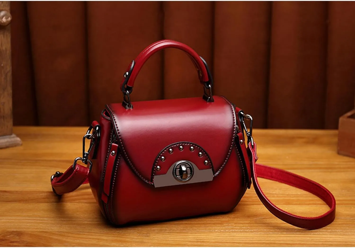 Shoulder Bag, Women's Pouch, Portable Bucket Bag, Leather Cowhide Crossbody Bag