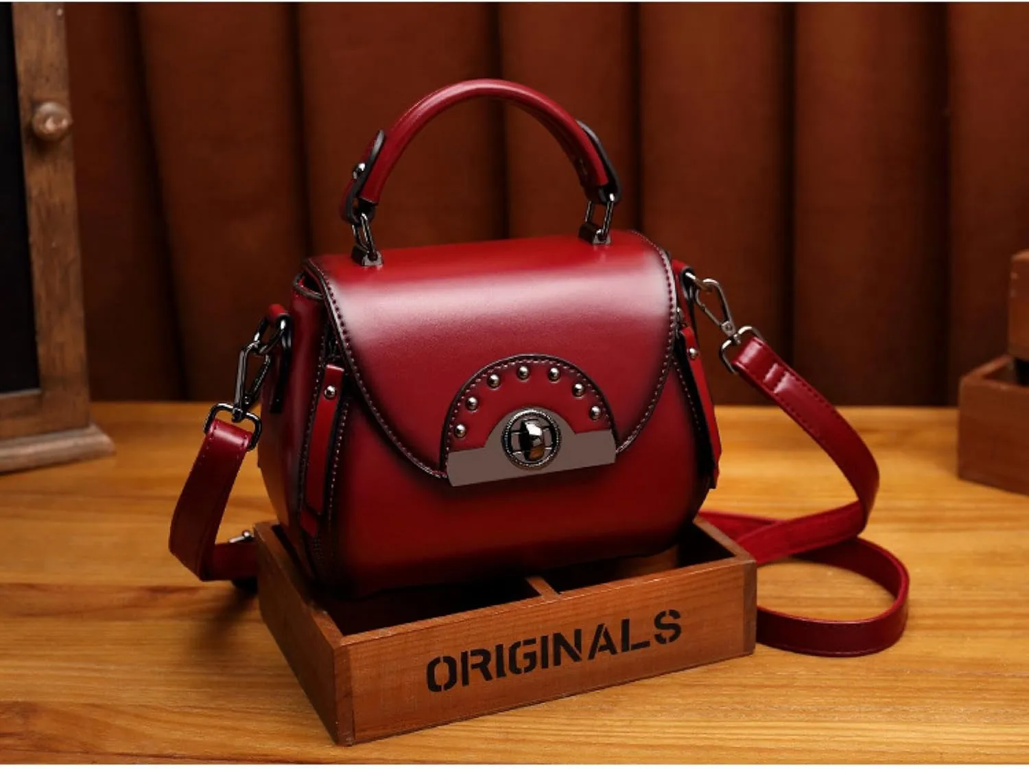 Shoulder Bag, Women's Pouch, Portable Bucket Bag, Leather Cowhide Crossbody Bag