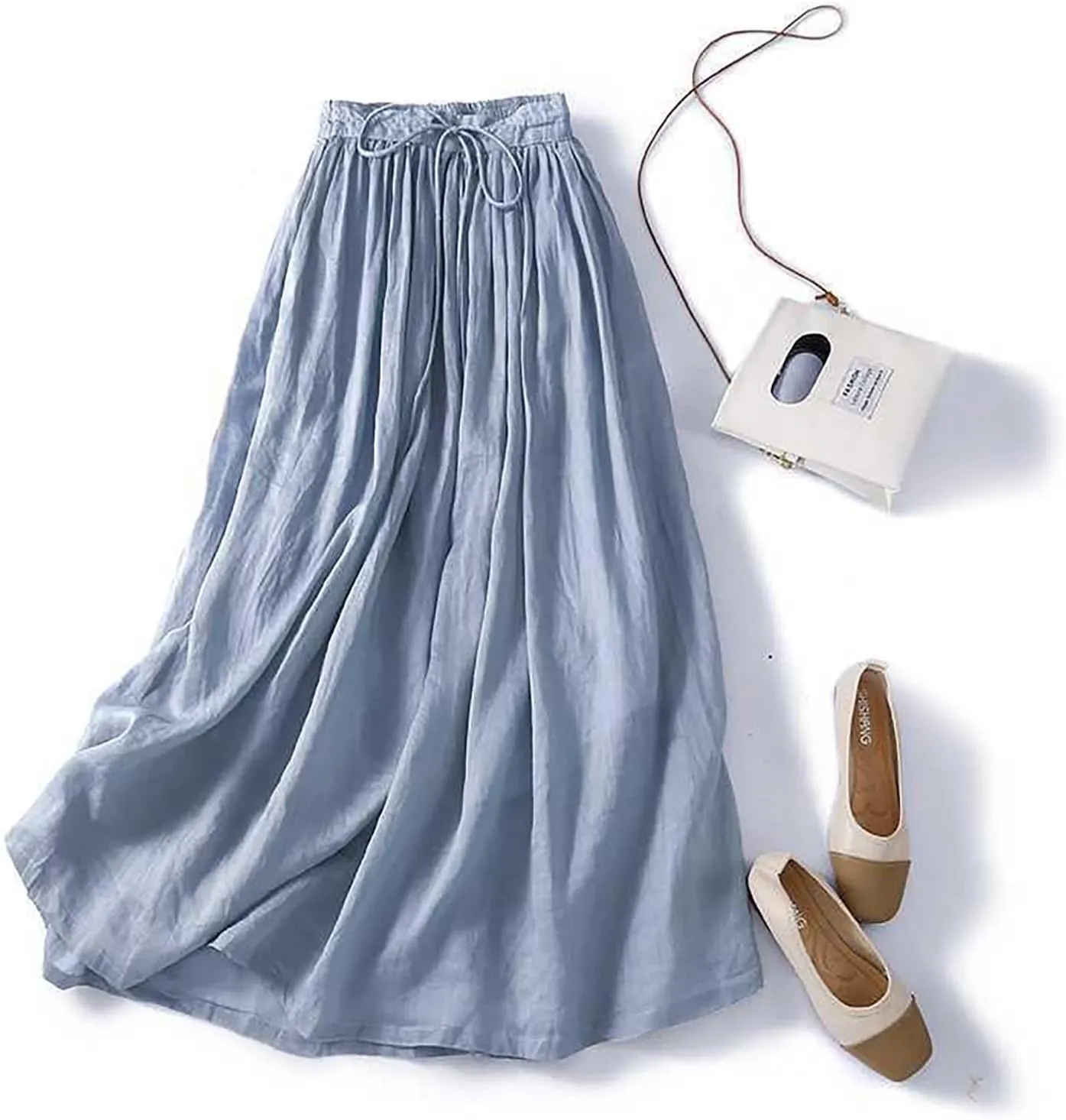 Skirts for Women Elastic High Waist Linen Ankle Skirt Fashion Casual Swing Long Skirt Elegant Flowy Pleated Skirts