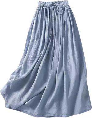 Skirts for Women Elastic High Waist Linen Ankle Skirt Fashion Casual Swing Long Skirt Elegant Flowy Pleated Skirts