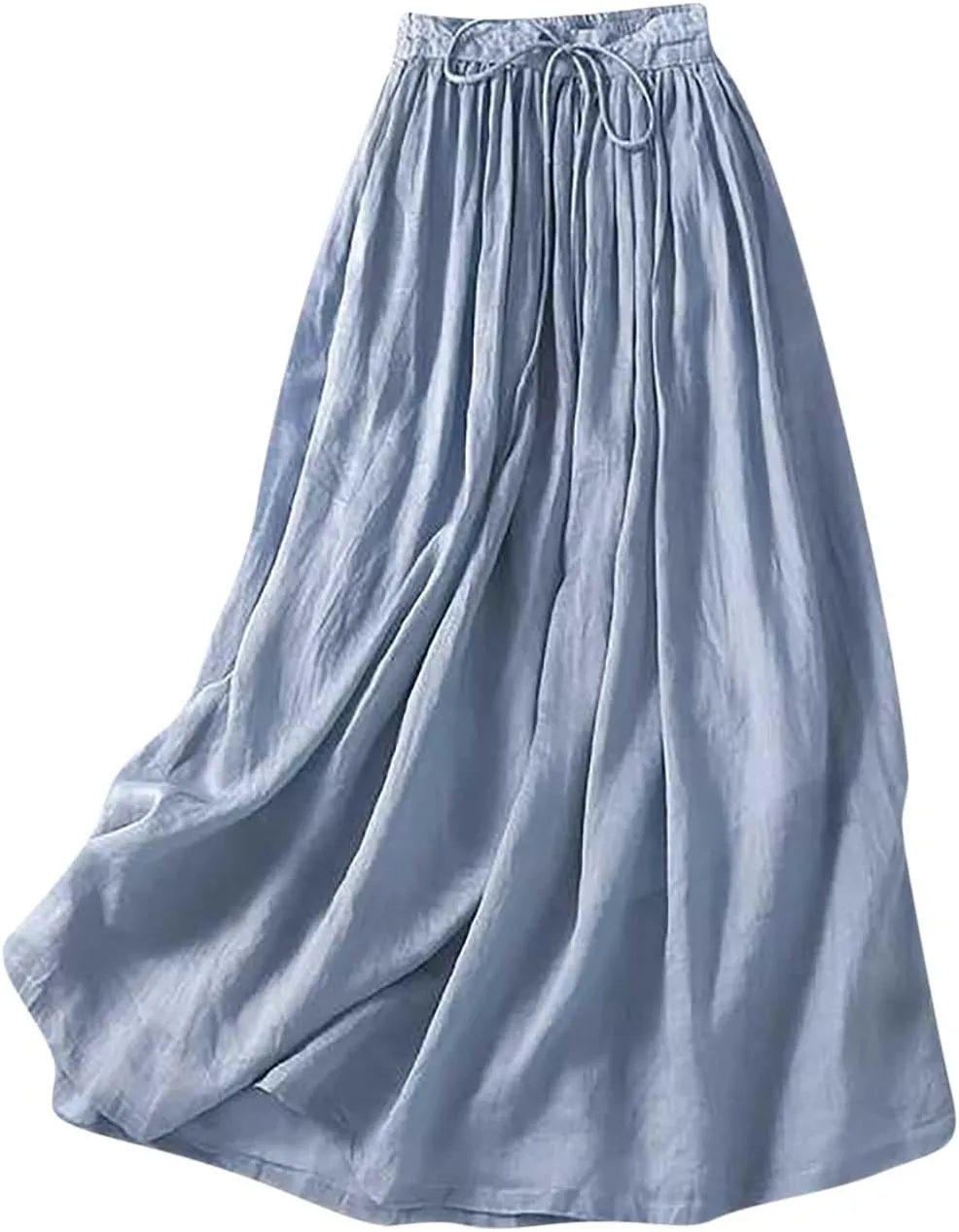 Skirts for Women Elastic High Waist Linen Ankle Skirt Fashion Casual Swing Long Skirt Elegant Flowy Pleated Skirts