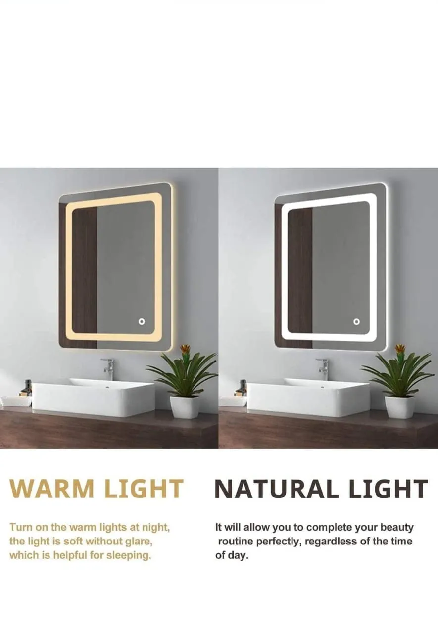 SmileSellers Led mirror Wall Mounted Rectangular Bathroom Backlit Glass with Warm Light   White Light   Cool day Light 18x24 Inch