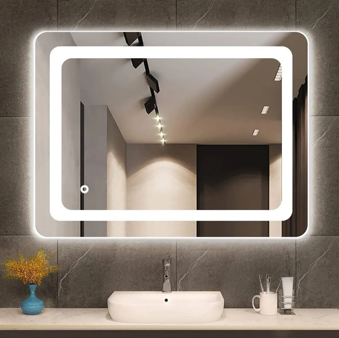 SmileSellers Led mirror Wall Mounted Rectangular Bathroom Backlit Glass with Warm Light   White Light   Cool day Light 18x24 Inch
