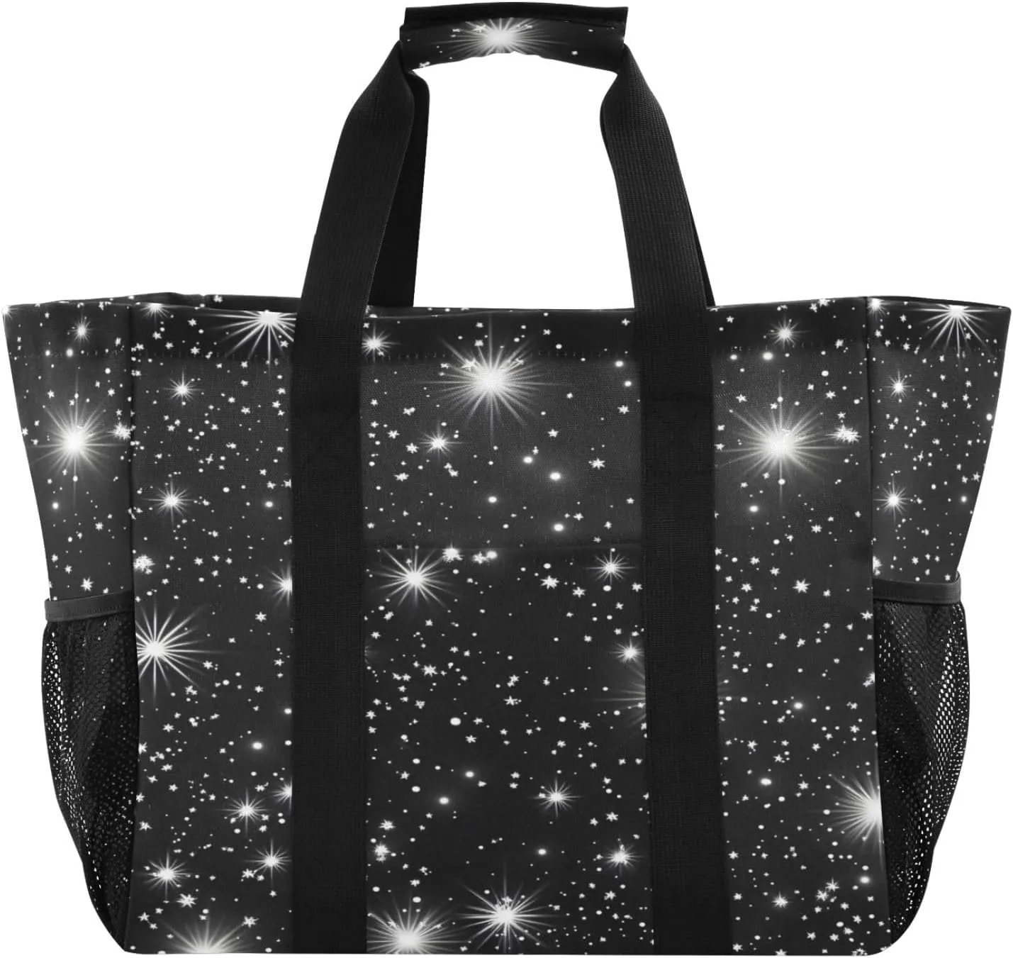 Spark Star Background Large Beach Bags for Women & Men,Waterproof Sandproof Beach Tote Swim Pool Bag for Pool Gym Grocery Travel