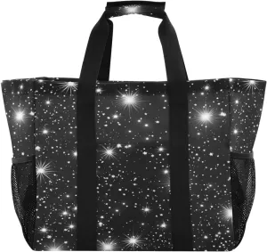 Spark Star Background Large Beach Bags for Women & Men,Waterproof Sandproof Beach Tote Swim Pool Bag for Pool Gym Grocery Travel