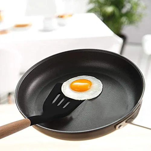 Spatlus Woodtula Silicone Slotted Spatula Turner,Heat Resistant up to 445°F, BPA Free, Food Grade Wooden Handle Nonstick Flipper for Fish, Eggs, Omelets 32 cm