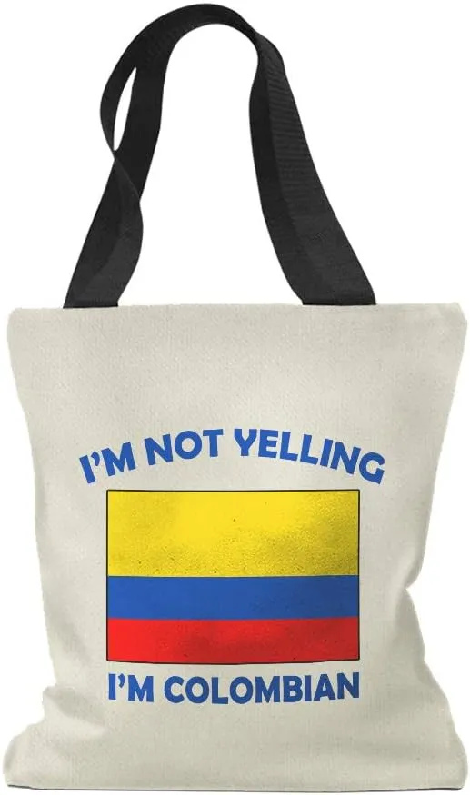 Speedy Pros Canvas Tote Bag for Women I'M Not Yelling I Am Colombians Colombia Countries Beach Bags for Women