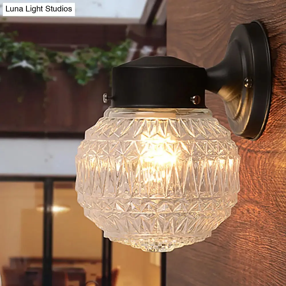 Spherical Black/White Modernist Wall Lamp with Lattice Glass for Reading Room