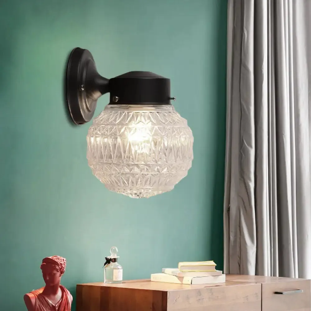 Spherical Black/White Modernist Wall Lamp with Lattice Glass for Reading Room