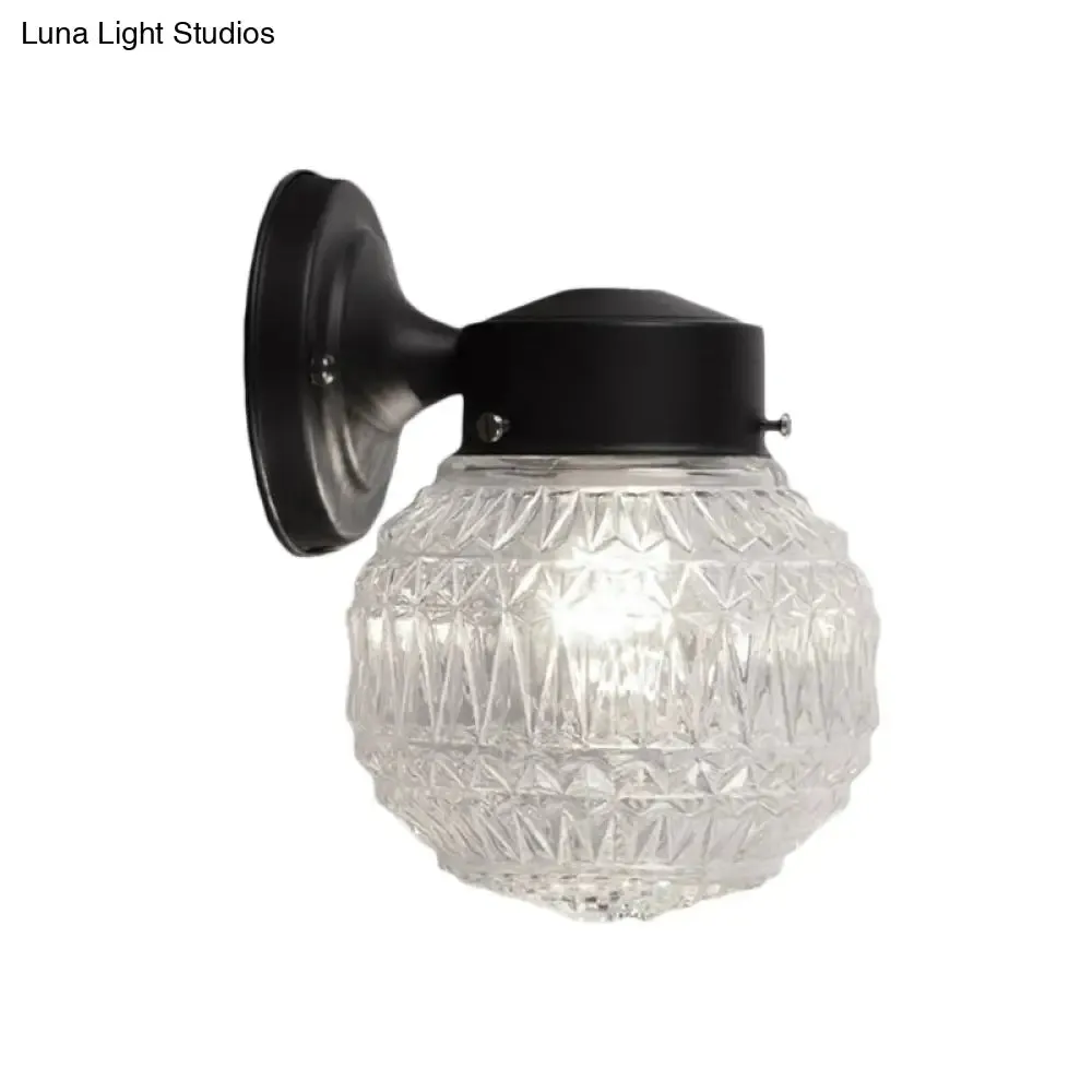 Spherical Black/White Modernist Wall Lamp with Lattice Glass for Reading Room