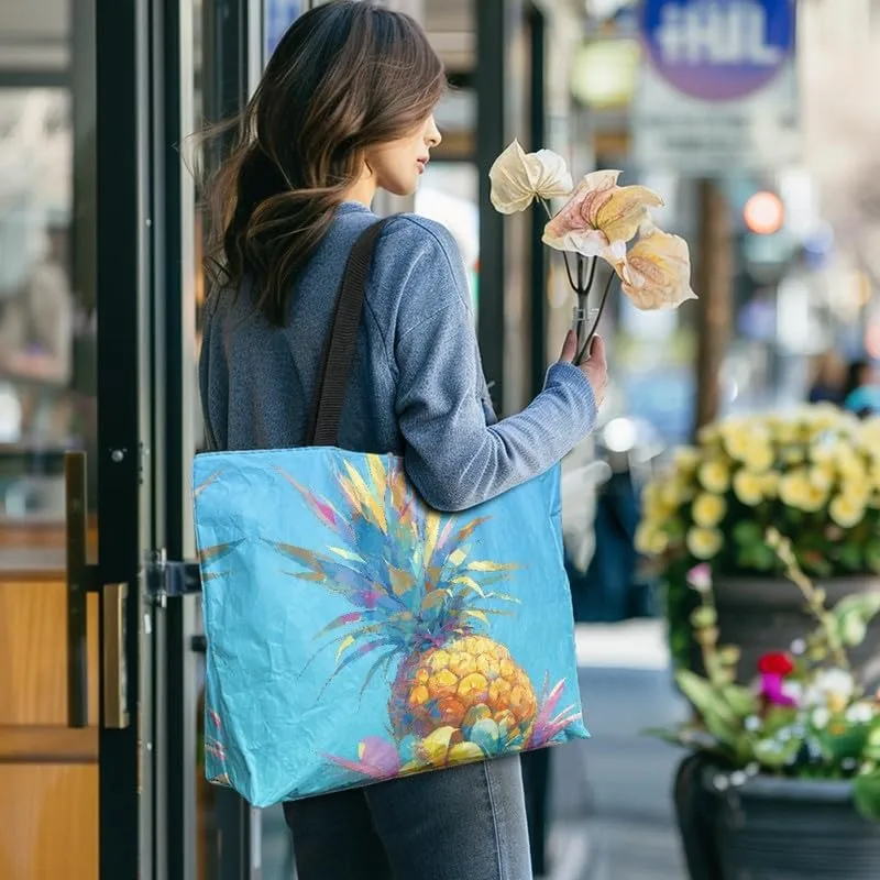 Summer Pineapple Watermelon 14'' Tote Bags, Cartoon Cat Corgi Dog Shoulder Bag, Tropical Island Scenery Handbags