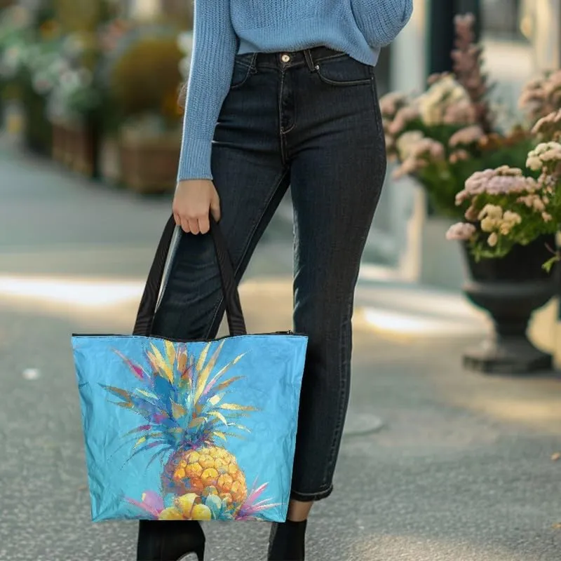 Summer Pineapple Watermelon 14'' Tote Bags, Cartoon Cat Corgi Dog Shoulder Bag, Tropical Island Scenery Handbags