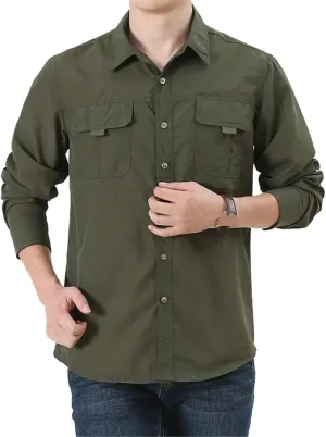 Tactical Hiking Shirts Men Long Sleeve Cargo Work Shirts Summer Outdoor Quick Dry Military Combat Hunting Fishing Shirt