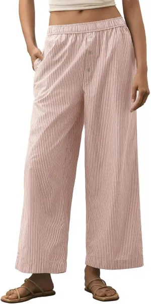Tankaneo Womens Boxer Pants Striped Lounge Pajama Bottoms Elastic High Waisted Wide Leg Trousers with Pockets
