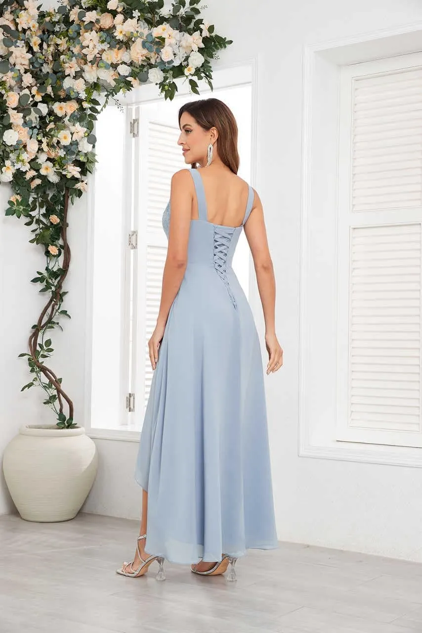Tea Length Mother of The Bride Dresses for Wedding Square Neck A Line Lace Chiffon Formal Gown with Jacket