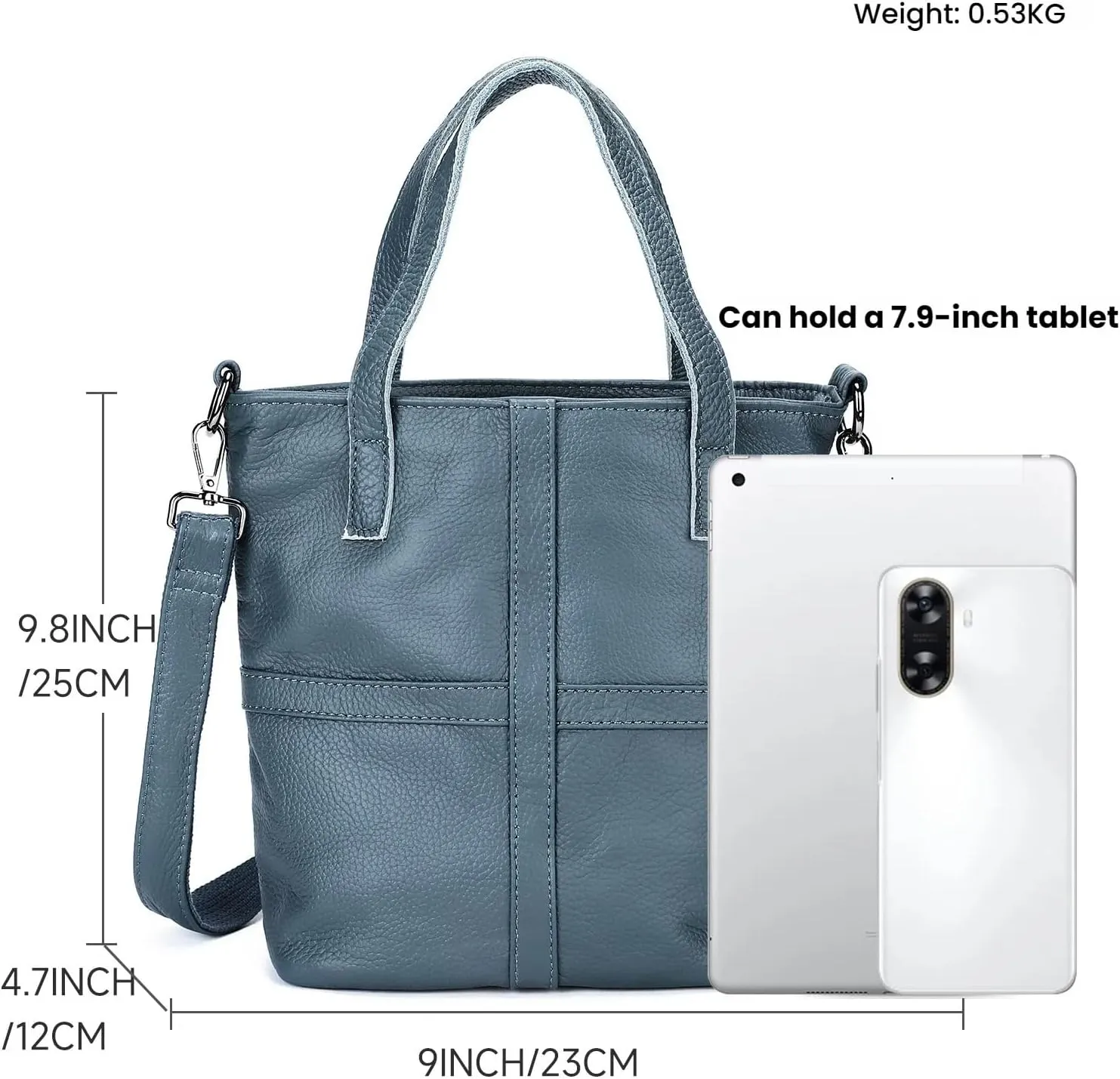 the Top Layer of Cowhide Leather Tote Is Worn Crossbody on the Shoulder with a Large Casual Bucket Bag