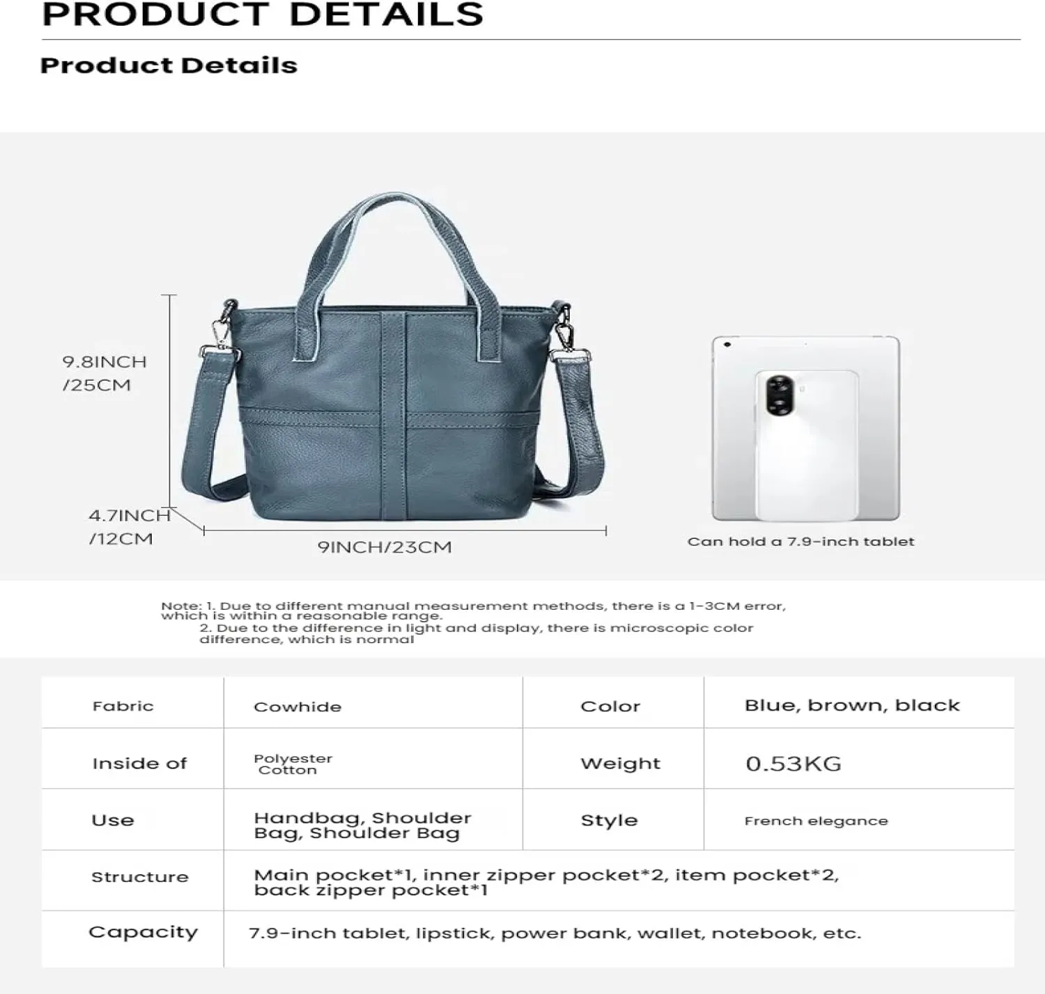 the Top Layer of Cowhide Leather Tote Is Worn Crossbody on the Shoulder with a Large Casual Bucket Bag