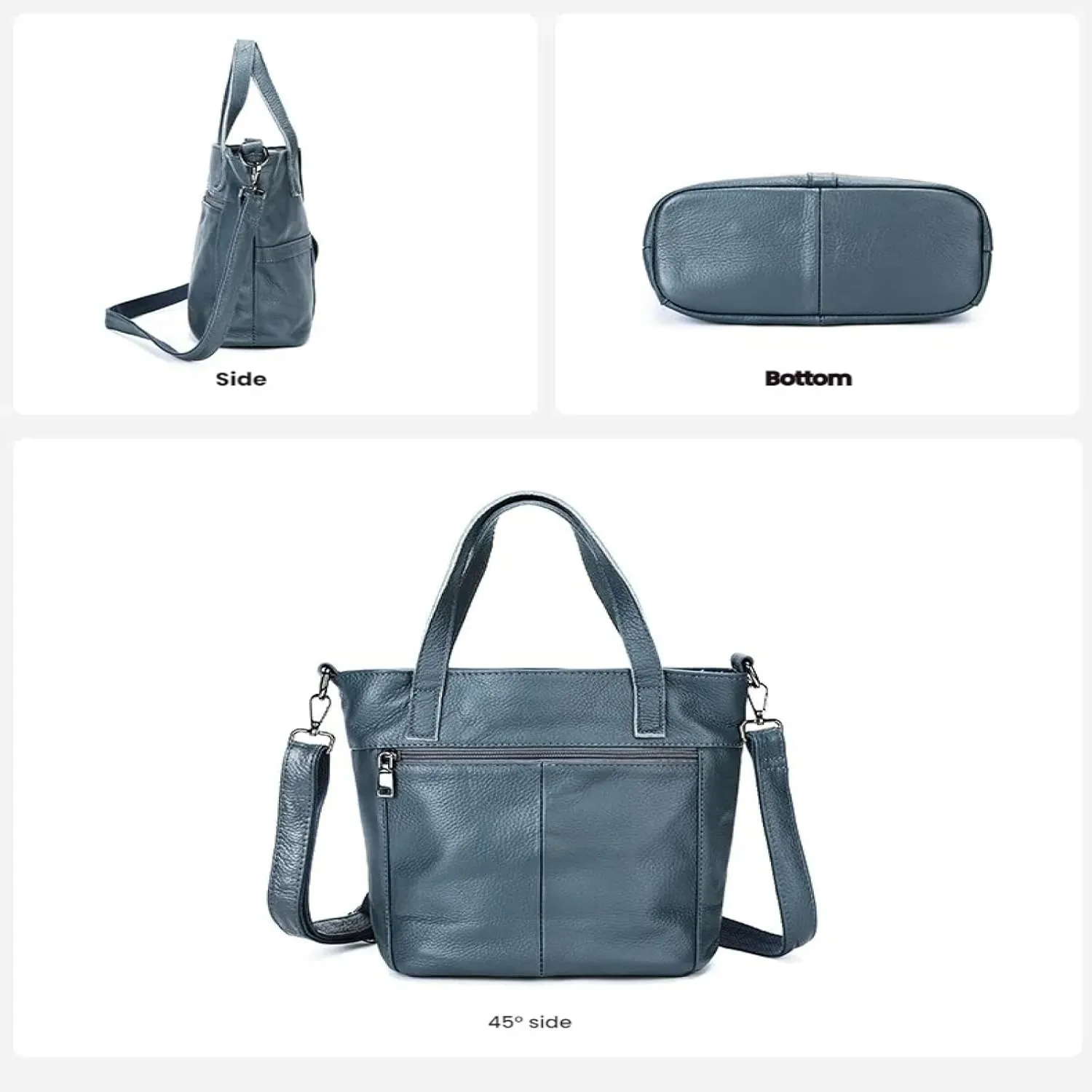 the Top Layer of Cowhide Leather Tote Is Worn Crossbody on the Shoulder with a Large Casual Bucket Bag