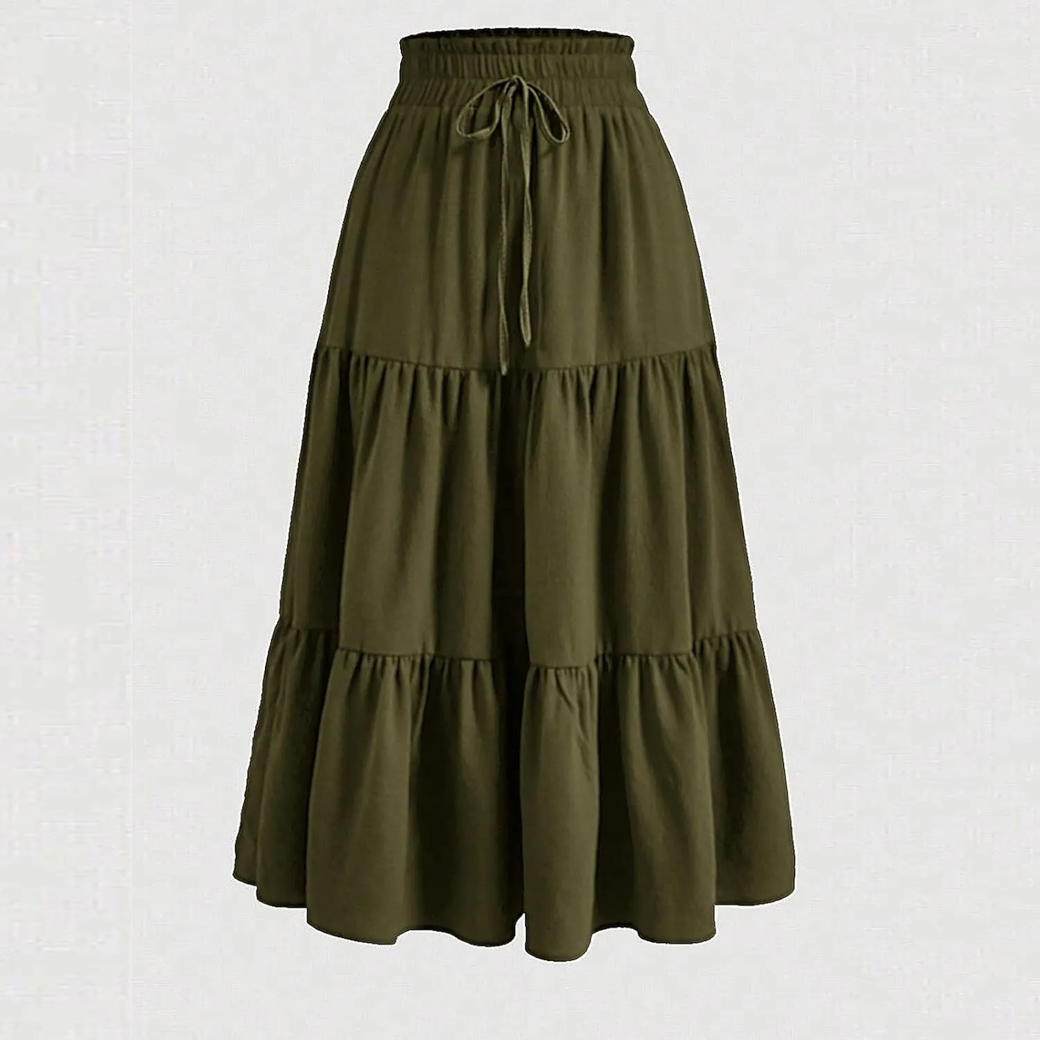 Tiered Maxi Skirts for Women Comfy Long Skorts Elastic High Waisted Ruffle Hem Flowy Swing Summer Cover Ups