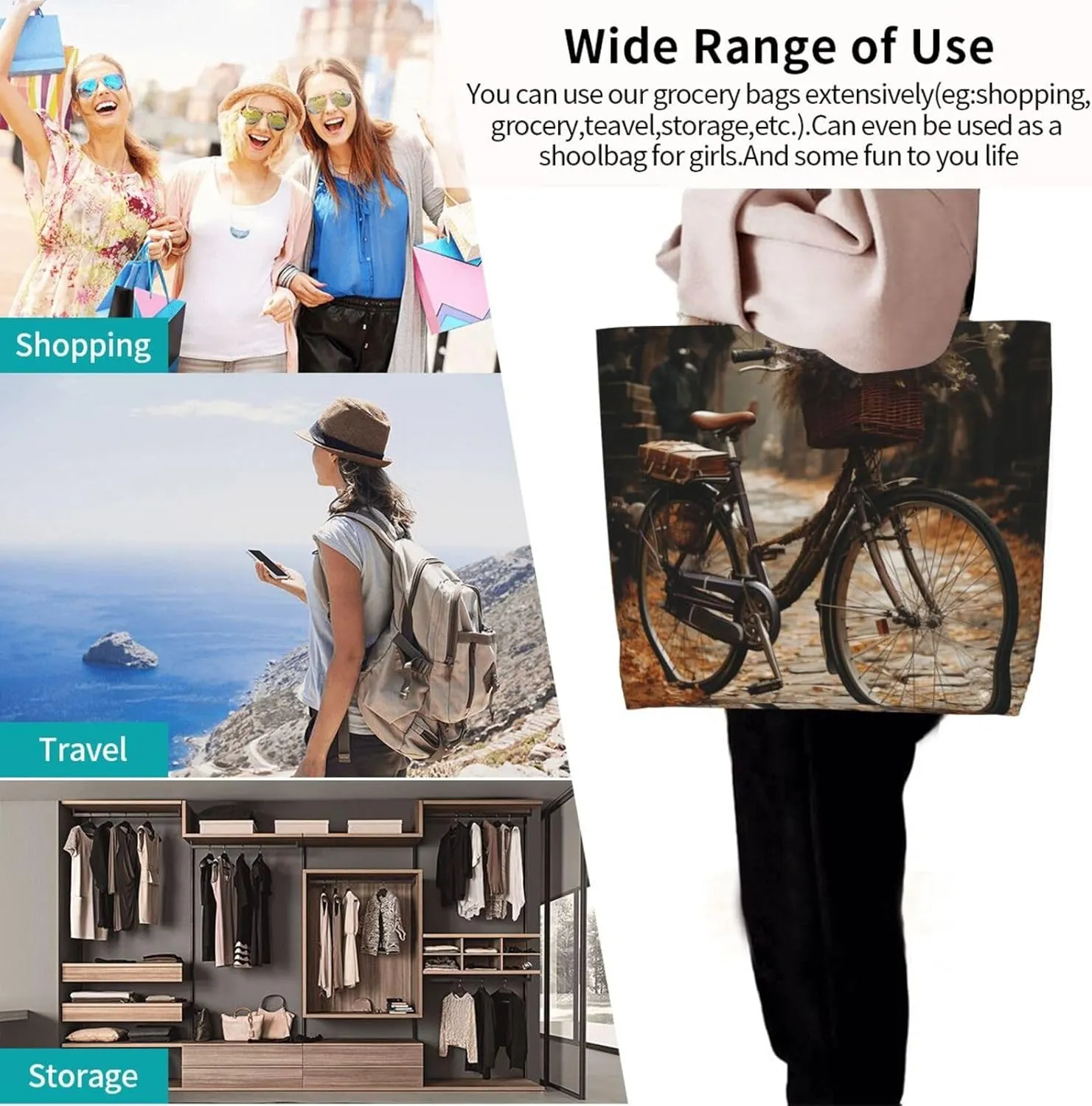 Tote Bag for Women Grocery Bag Reusable Shopping Bag Bird resting on branch Handbag Foldable Shoulder Bag