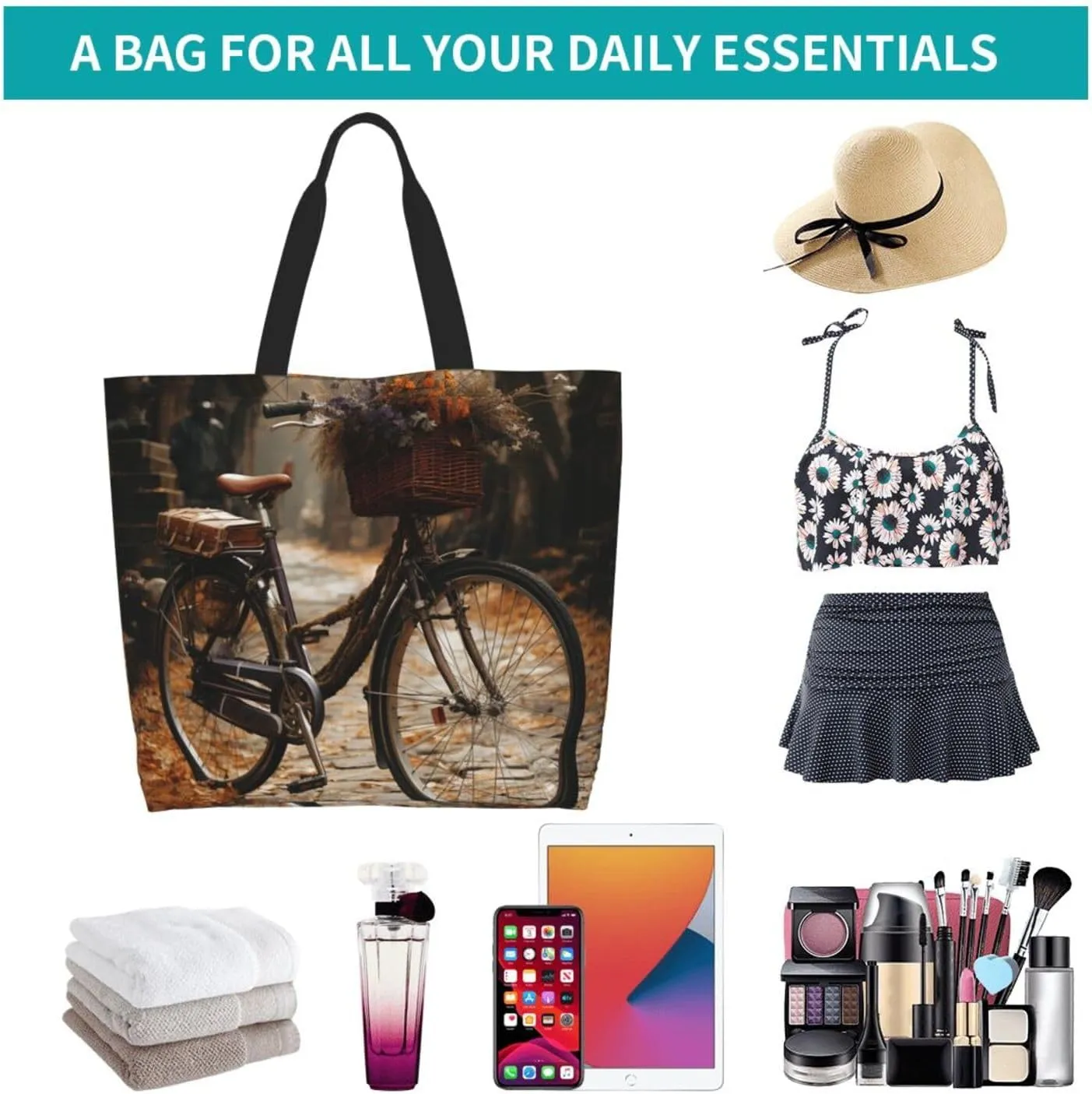 Tote Bag for Women Grocery Bag Reusable Shopping Bag Bird resting on branch Handbag Foldable Shoulder Bag