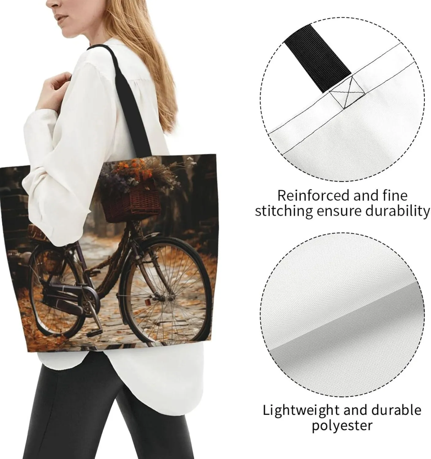 Tote Bag for Women Grocery Bag Reusable Shopping Bag Bird resting on branch Handbag Foldable Shoulder Bag