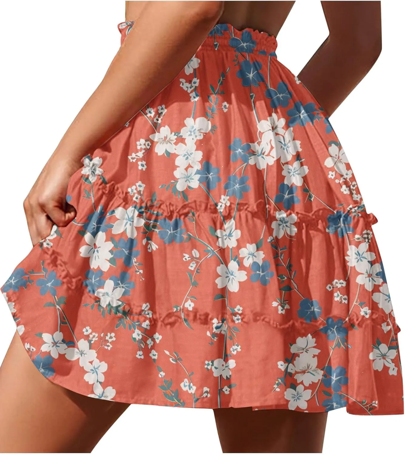 Trendy Irregular Hem Skirts for Women 2024 High Waist Tulle Loose Fit Long Skirt Pleated Printed Mesh Midi Skirts