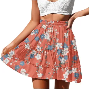 Trendy Irregular Hem Skirts for Women 2024 High Waist Tulle Loose Fit Long Skirt Pleated Printed Mesh Midi Skirts