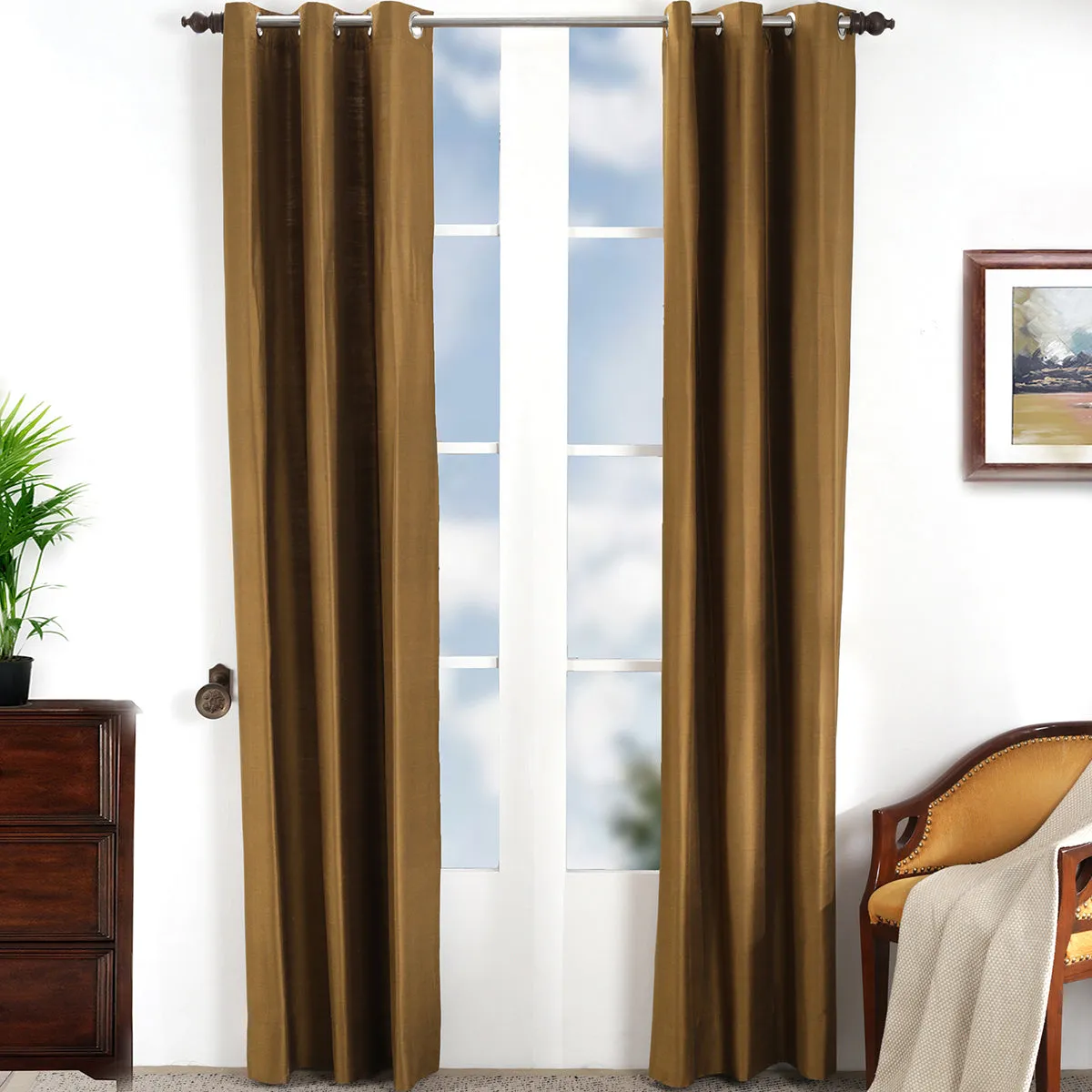 Tussah Silk Solid 2PC Gold Curtain Set