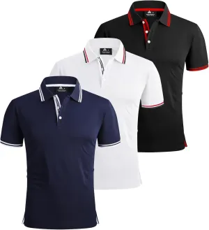 V VALANCH Polo Shirts for Men 3 Pack Golf Shirts Short Sleeve Moisture Wicking Collared Tennis Shirt Casual Stylish