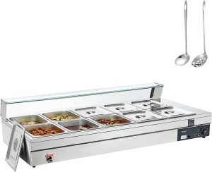 Vevor Food Warmer 10-Pan with Glass Shield 1800W Electric Steam Table 86°F-185°F Temperature New