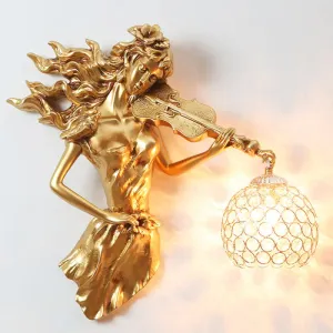 Vintage Metal and Crystal Dome Wall Sconce Light - White/Gold | Girl Decoration