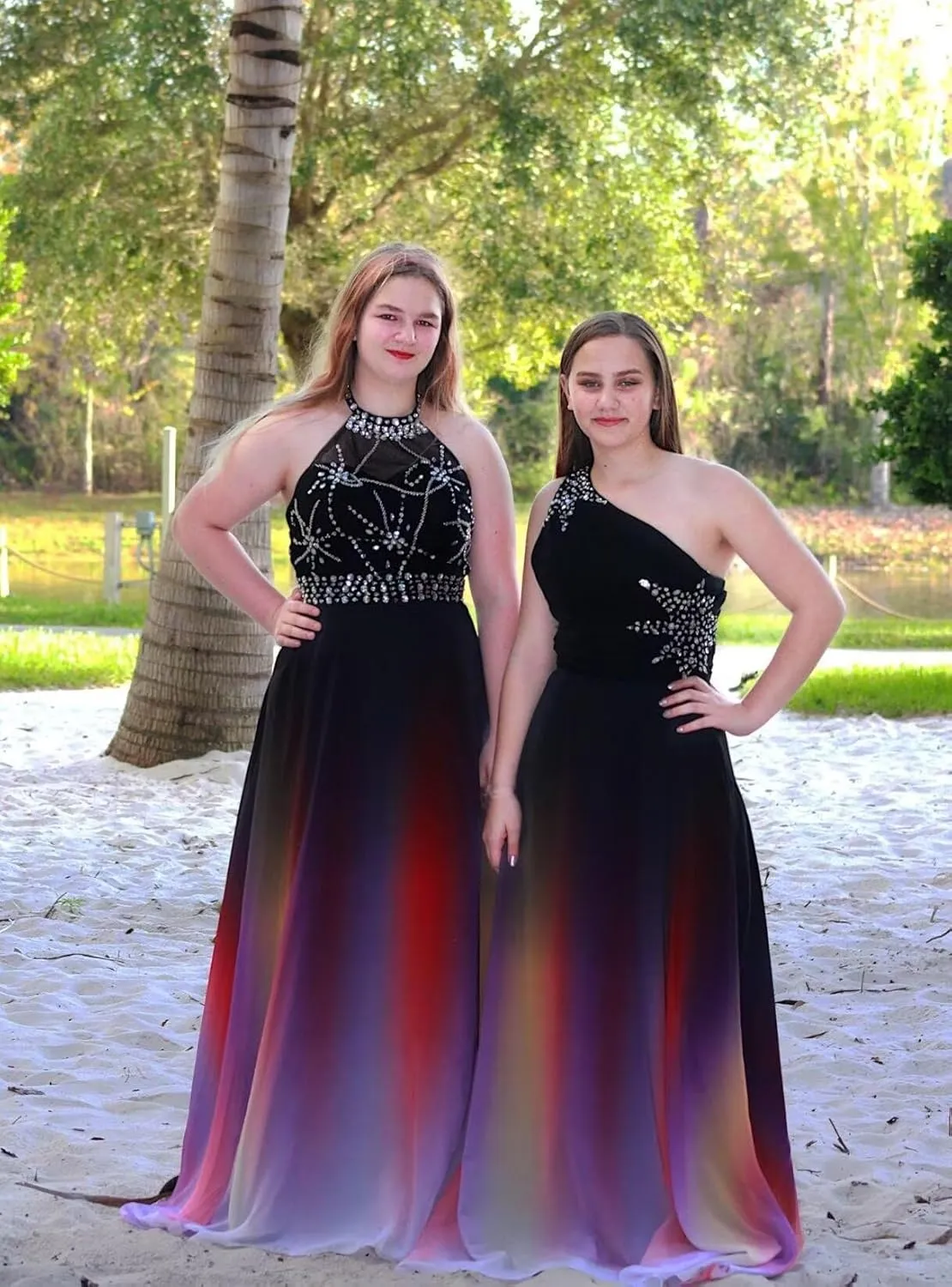 WDBFY Women's Ombre Long Prom Evening Dresses Sequins Beaded Formal Wedding Party Gowns