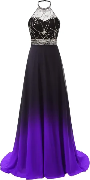 WDBFY Women's Ombre Long Prom Evening Dresses Sequins Beaded Formal Wedding Party Gowns