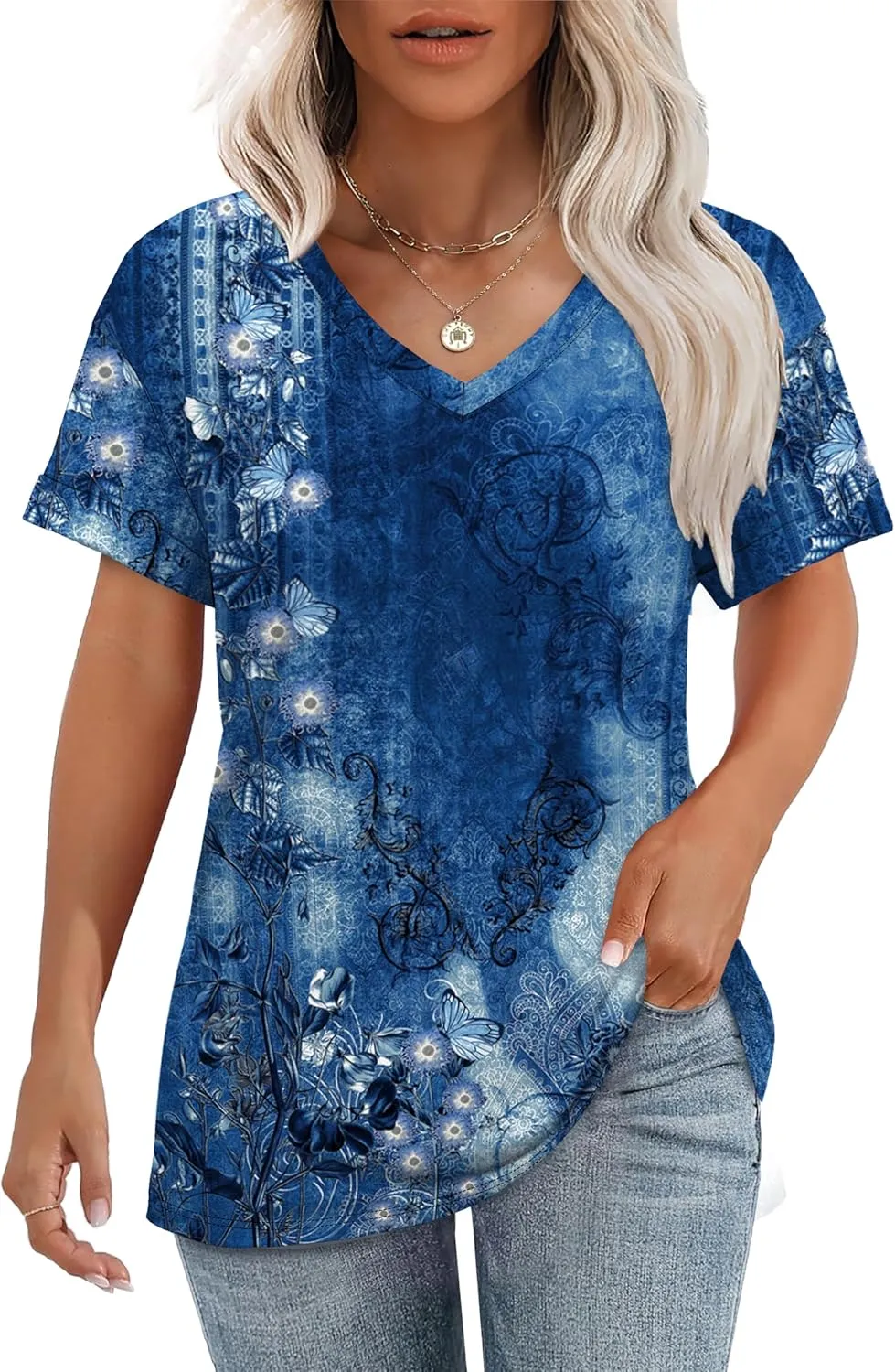 WEESO Womens T Shirts Short Sleeve Summer Tops Cute V Neck Casual Blouses