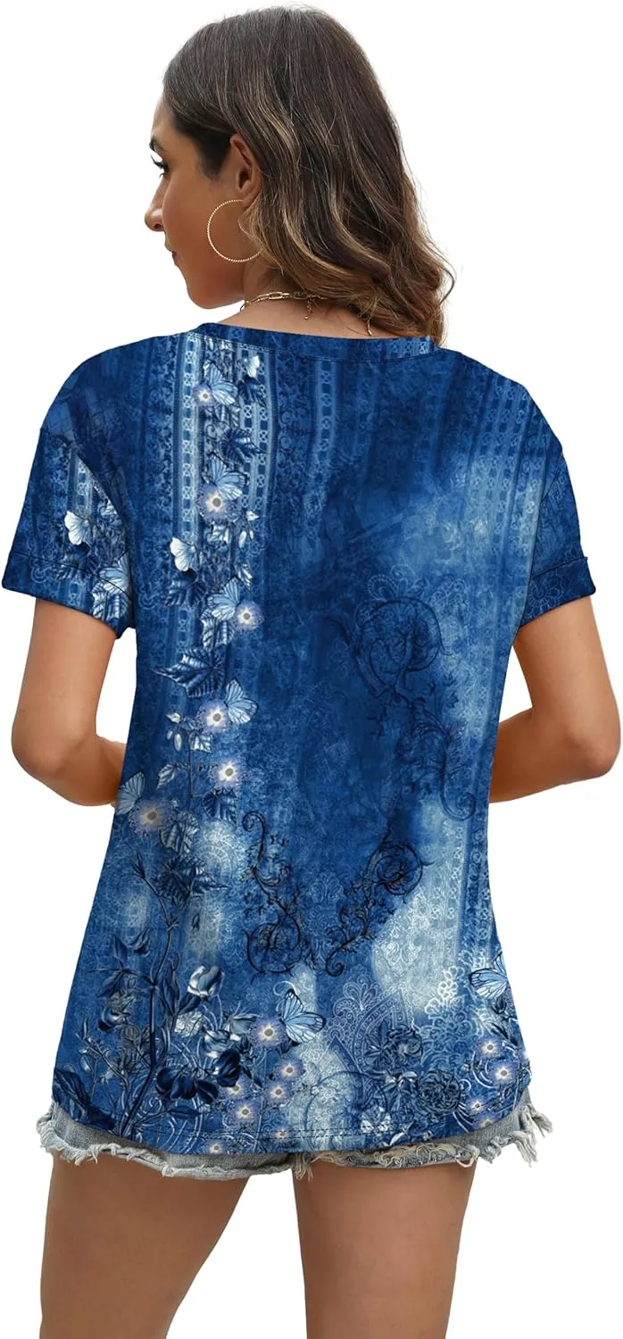 WEESO Womens T Shirts Short Sleeve Summer Tops Cute V Neck Casual Blouses